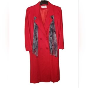 Vintage J. Hilary Red Wool Long Overcoat W/ Scarf